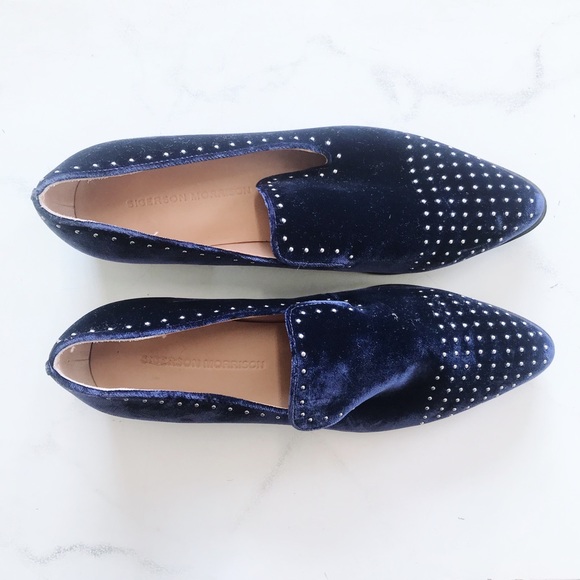 SIGERSON MORRISON velvet midnight blue studded loafers tuxedo flats - Picture 5 of 5